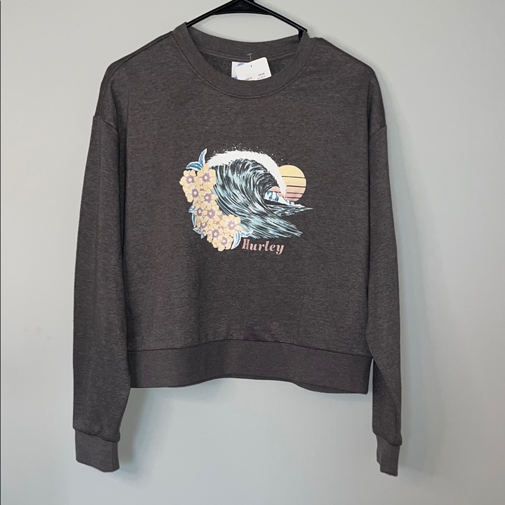 NEW Hurley Gray Crewneck Sweater with Graphic Design